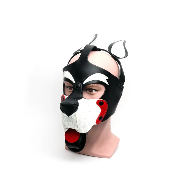 Mens Underwear 665 665 Leather Puppy Hood van PU Leer Masker Playful Pup Hood Zwart Wit Rood One Size