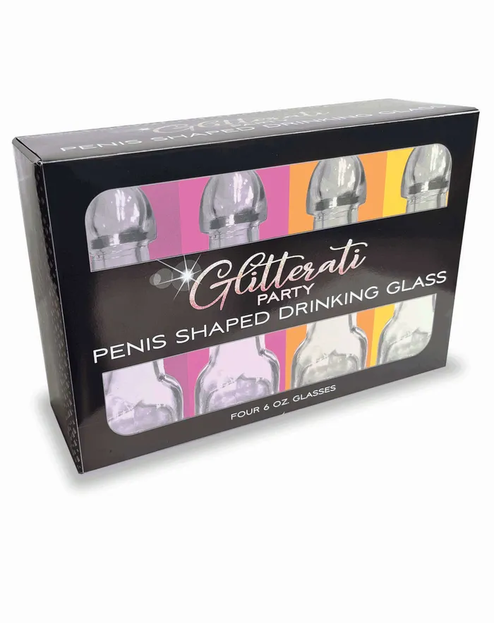 Glitterati Penis Drinking Glass Set of 4 6 Oz Little Genie Male Sex Toys