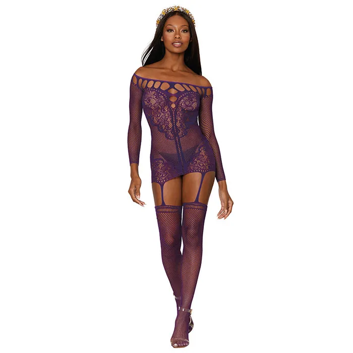 Scalloped Lace Garter Dress Aubergine Os Dream Girl Lingerie Couples