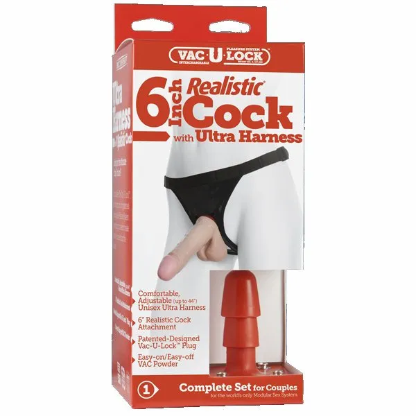 Dildos VacULock Ultra Harness 2 Set 2 w6 inch Realistic Dong Powder