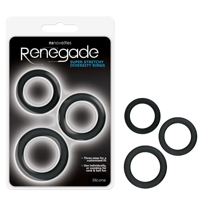 NS Novelties Anal Renegade Diversity Rings Black Cock Rings Set of 3 Sizes