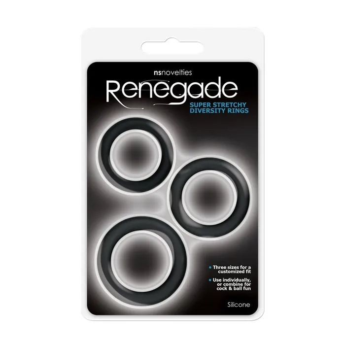NS Novelties Anal Renegade Diversity Rings Black Cock Rings Set of 3 Sizes NS Novelties Anal Renegade Diversity Rings Black Cock Rings Set of 3 Sizes
