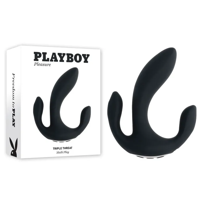 Vibrators Playboy Pleasure Playboy Pleasure TRIPLE THREAT Black USB Rechargeable Triple Probe Vibrator Vibrators Playboy Pleasure Playboy Pleasure TRIPLE THREAT Black USB Rechargeable Triple Probe Vibrator