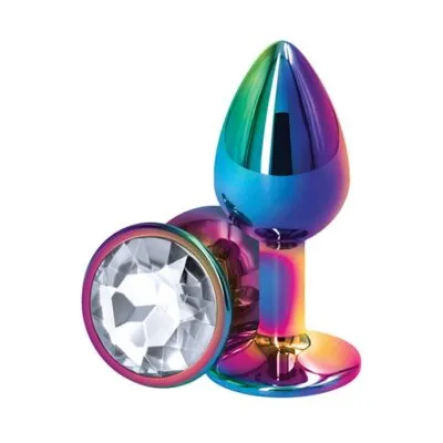 Rear Assets Small Butt Plug Rainbow with Clear Gem NS Novelties Anal