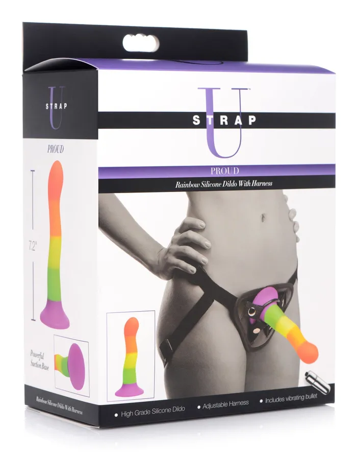 Female Sex Toys XR Brands Strap U Proud Rainbow Silicone Dildo With Harness Female Sex Toys XR Brands Strap U Proud Rainbow Silicone Dildo With Harness