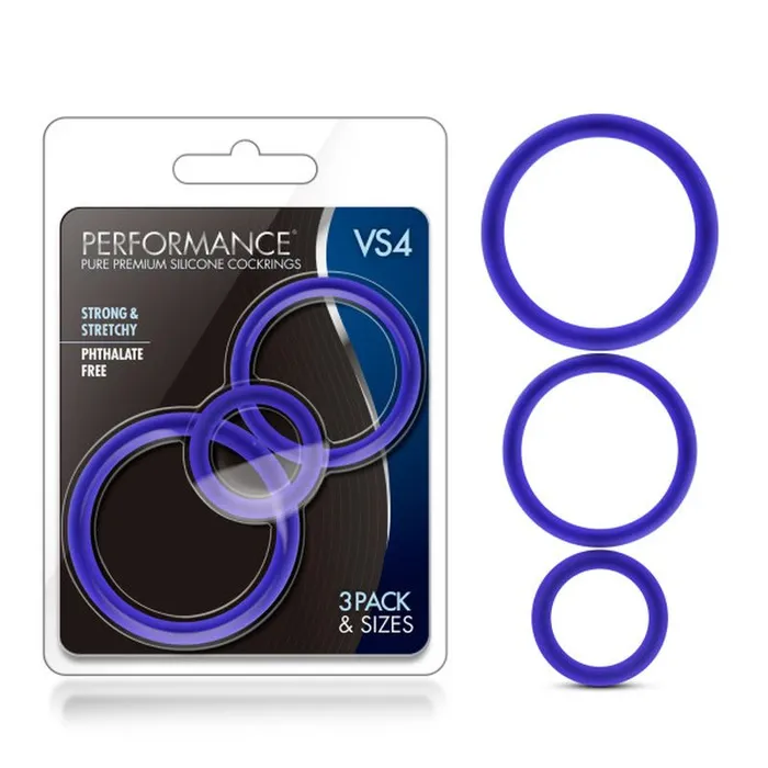 Male Sex Toys Performance Performance Silicone Cock Ring 3 Pc Set Indigo