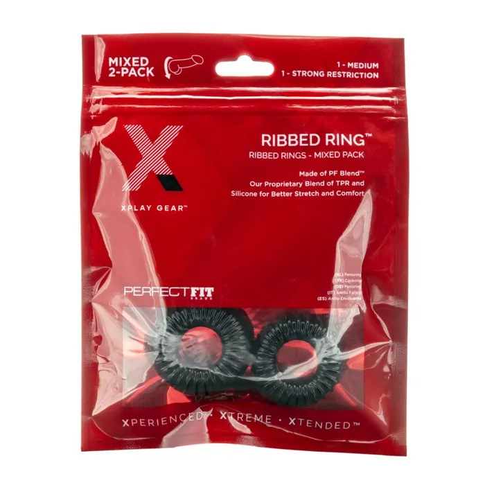 PerfectFit Male Sex Toys Xplay Stretch Ribbed Ring Slim 2 Pc