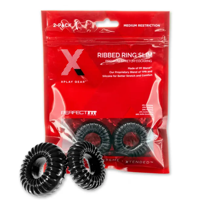 PerfectFit Male Sex Toys Xplay Stretch Ribbed Ring Slim 2 Pc