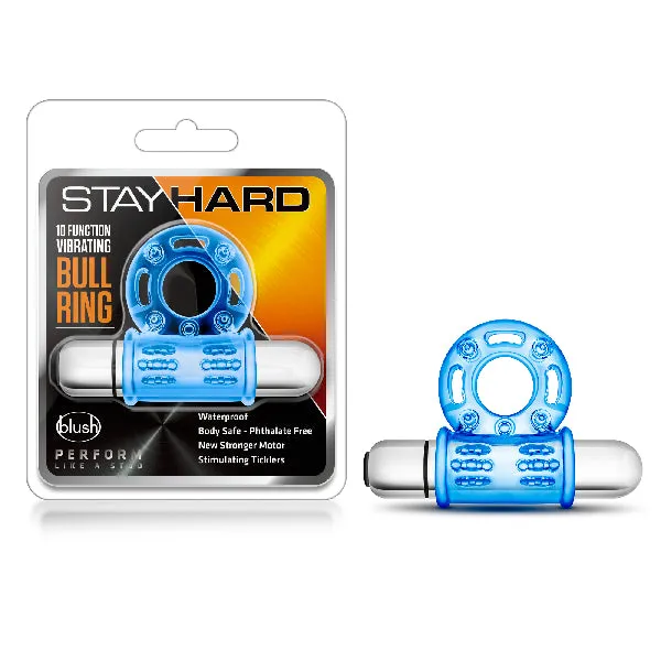 Vibrators Stay Hard 10 Function Vibrating Bull Ring Blue Blush