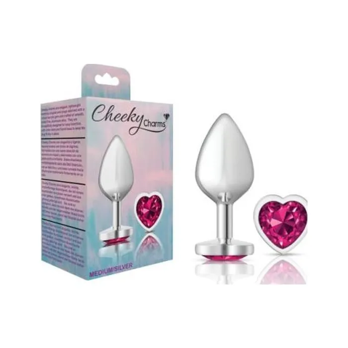 Anal Cheeky Charms Silver Metal Butt Plug w Heart Pink Jewel Medium Vibrant Vibes Australia Quality Sex Toys Great Prices