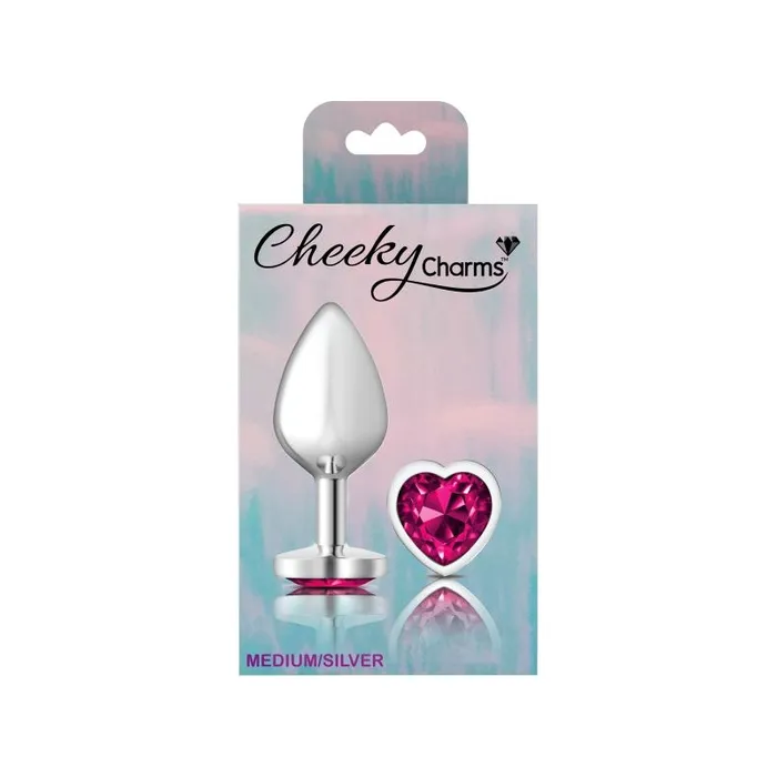 Anal Cheeky Charms Silver Metal Butt Plug w Heart Pink Jewel Medium Vibrant Vibes Australia Quality Sex Toys Great Prices