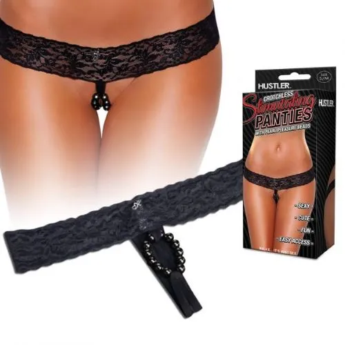 Anal Electric Hustler Lingerie Crotchless Stimulating Panties W Pearl Beads Black ML Anal Electric Hustler Lingerie Crotchless Stimulating Panties W Pearl Beads Black ML