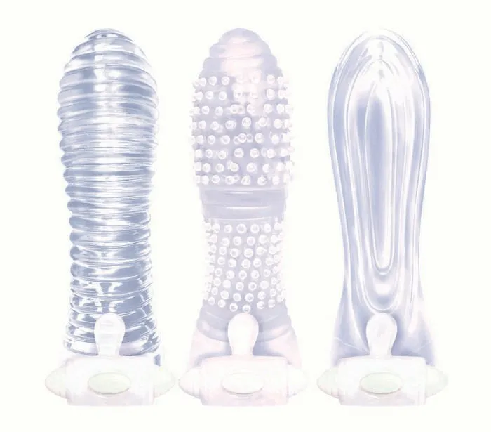 Icon Brands Female Sex Toys The 9s Vibrating Sextenders 3 Pack Nubbed Contoured Ribbed