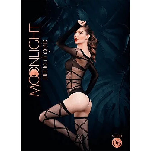 Bodystockings Playsuits Moonlight Lingerie Moonlight Black Bardot Style Body with Stockings One Size