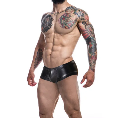Cut 4 Men Mens Underwear C4M Booty Shorts Black Leatherette Medium Cut 4 Men Mens Underwear C4M Booty Shorts Black Leatherette Medium