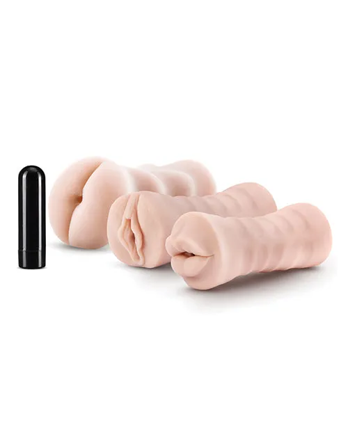 Blush M For Men Self Lubricating Vibrating Stroker Sleeve Kit Pack Of 3 Blush Male Sex Toys Blush M For Men Self Lubricating Vibrating Stroker Sleeve Kit Pack Of 3 Blush Male Sex Toys