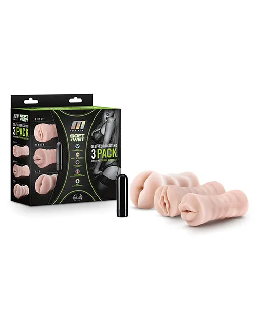 Blush M For Men Self Lubricating Vibrating Stroker Sleeve Kit Pack Of 3 Blush Male Sex Toys
