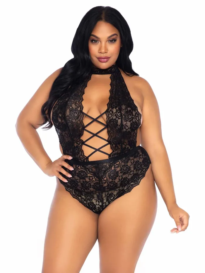 Leg Avenue Couples High Neck Floral Lace Crotchless Teddy Leg Avenue Couples High Neck Floral Lace Crotchless Teddy