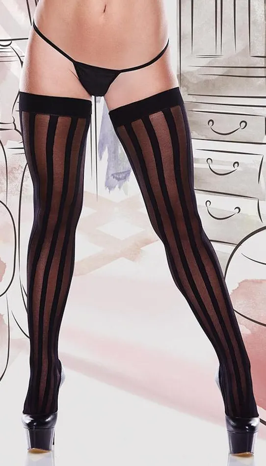 Pin Stripe Bow Thigh High Stockings Baci Lingerie Vibrators