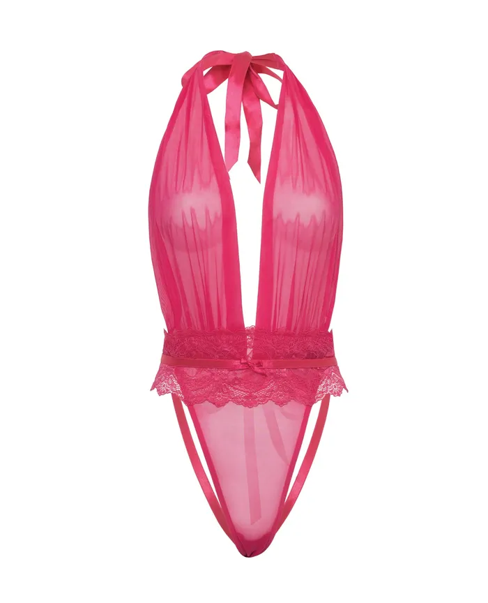 Vibrators Oh La La Cheri Maylah Mesh Lace Halter Teddy Pink