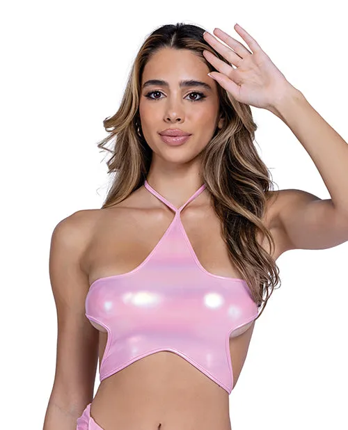 Vibrators Roma Costume Metallic Iridescent Star Tie Top Pink