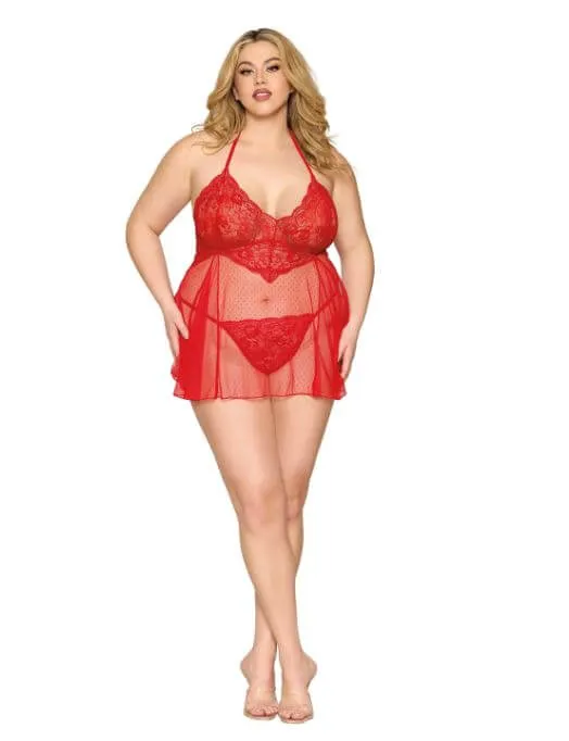 Anal Dream Girl Lingerie Babydoll GString Set Poinsettia QS Stretch Lace Bodice Dot Mesh Skirt Anal Dream Girl Lingerie Babydoll GString Set Poinsettia QS Stretch Lace Bodice Dot Mesh Skirt