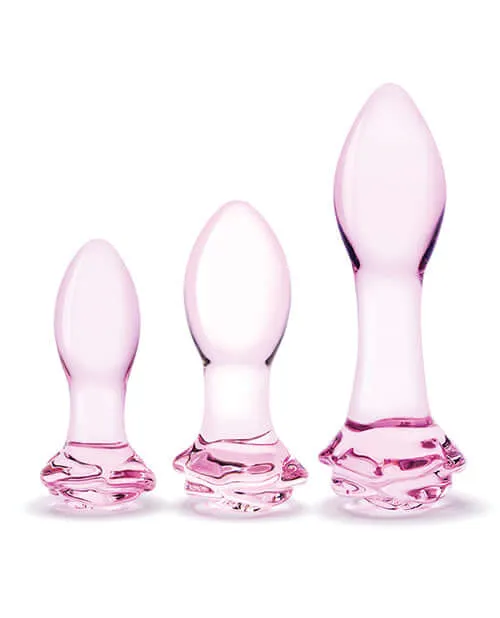 Anal Glas 3Piece Rosebud Butt Plug Set Explore Anal Stimulation in Style Electric Hustler Lingerie