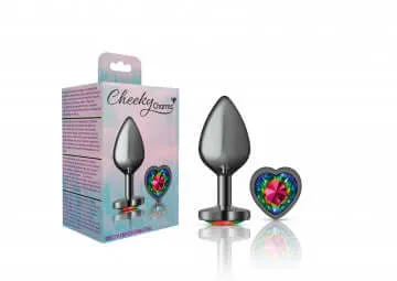 Anal Viben Cheeky Charms Heart Rainbow Medium Gunmetal Butt Plug