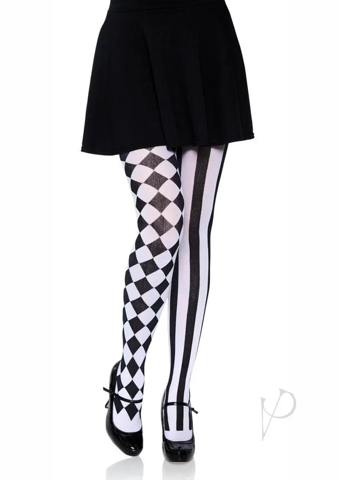 Aura Harlequin Womens Tights BlackWhite Quirky Checkered Striped Pattern Leg Avenue Inc Anal
