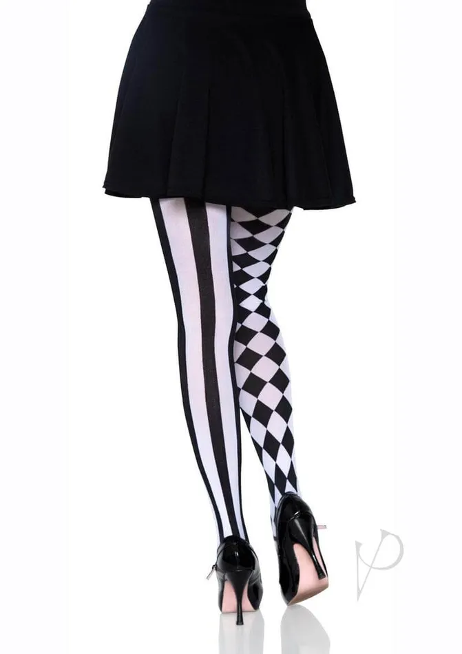 Aura Harlequin Womens Tights BlackWhite Quirky Checkered Striped Pattern Leg Avenue Inc Anal