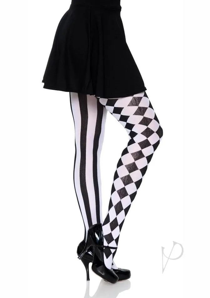 Aura Harlequin Womens Tights BlackWhite Quirky Checkered Striped Pattern Leg Avenue Inc Anal