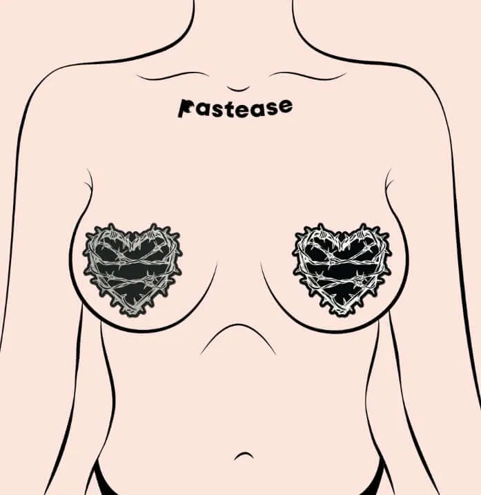 Barbed Wire Heart Pasties Reflective Nipple Covers by Pastease Pastease Female Sex Toys Barbed Wire Heart Pasties Reflective Nipple Covers by Pastease Pastease Female Sex Toys