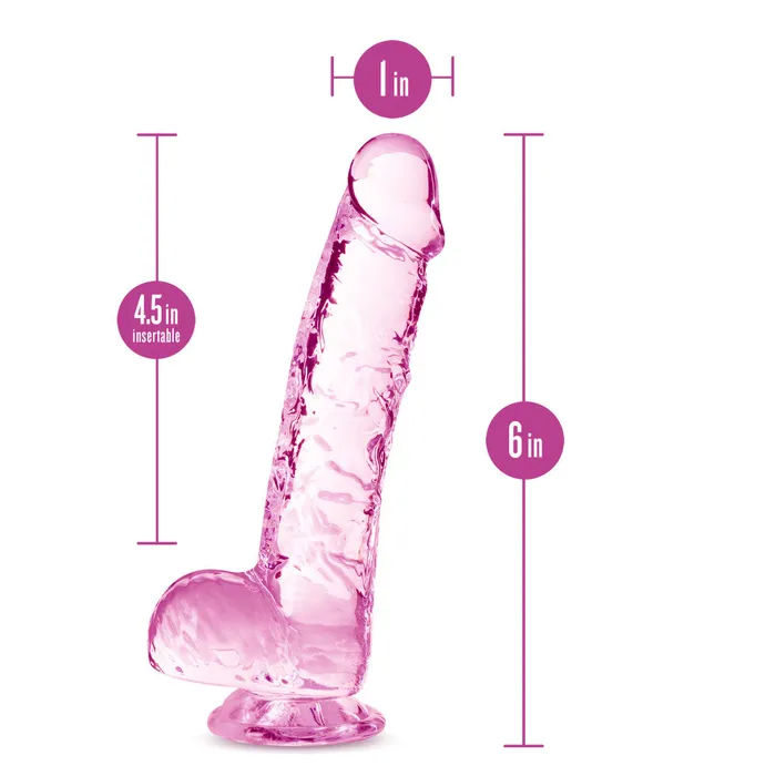 Blush Dildos Naturally Yours By Blush Realistic Rose 6Inch Long Dildo With Balls Suction Cup Base