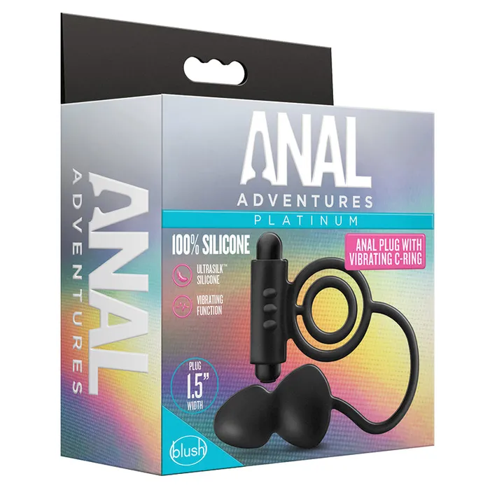 BLUSH Male Sex Toys Anal Adventures Platinum Silicone Anal Plug with Vibrating CRing Black BLUSH Male Sex Toys Anal Adventures Platinum Silicone Anal Plug with Vibrating CRing Black