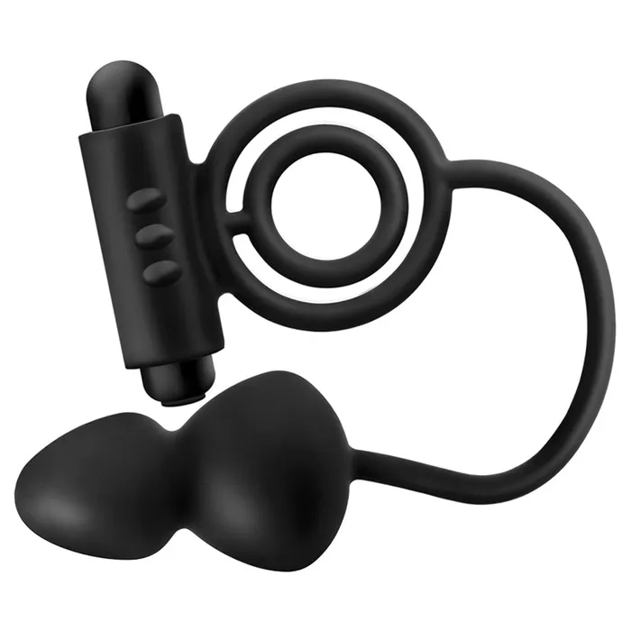 BLUSH Male Sex Toys Anal Adventures Platinum Silicone Anal Plug with Vibrating CRing Black