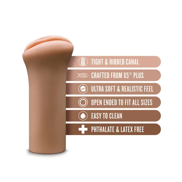 Blush Novelties Enlust Molly Tan Brown Pussy Stroker X5 Plus Material Open Ended Design Male Sex Toys