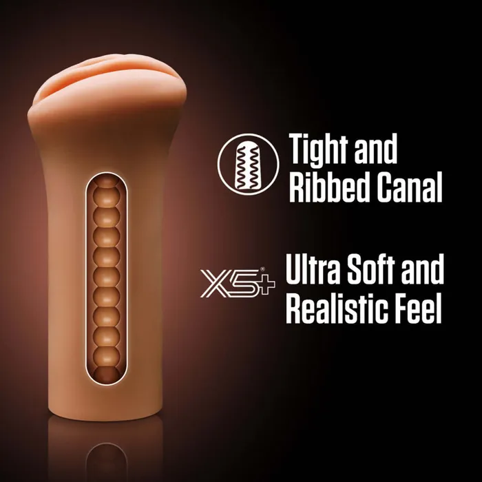 Blush Novelties Enlust Molly Tan Brown Pussy Stroker X5 Plus Material Open Ended Design Male Sex Toys