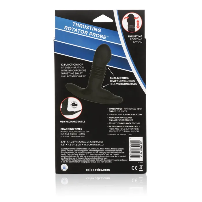 California Exotic Novelties Anal Cal Exotics Eclipse Thrusting Rotator Probe Black USB Rechargeable Waterproof PhthalateFree