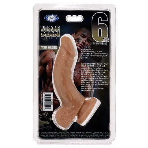 Cloud 9 Novelties Dildos Cloud 9 Working Man 65 inches Medium Skin Tone Tan Dildo with Balls Your Soldier