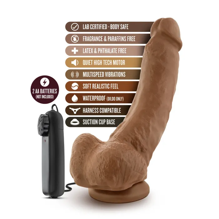 Coverboy By Blush The Boxer Realistic Mocha 9Inch Long Remote Control Vibrating Dildo With Suction Cup Base Blush Female Sex Toys