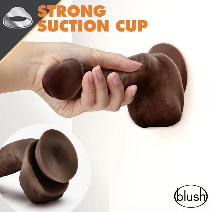 Dildos Blush Dr Skin Glide By Blush Realistic Chocolate 85Inch Long SelfLubricating Dildo With Balls Suction Cup Base