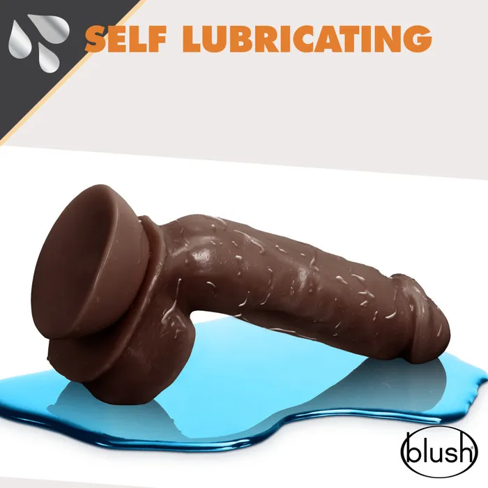Dildos Blush Dr Skin Glide By Blush Realistic Chocolate 85Inch Long SelfLubricating Dildo With Balls Suction Cup Base