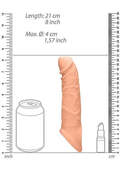 Dildos SHOTS AMERICA Realrock 8 Inch Penis Sleeve Flesh Light Skin Tone Realistic and BodySafe