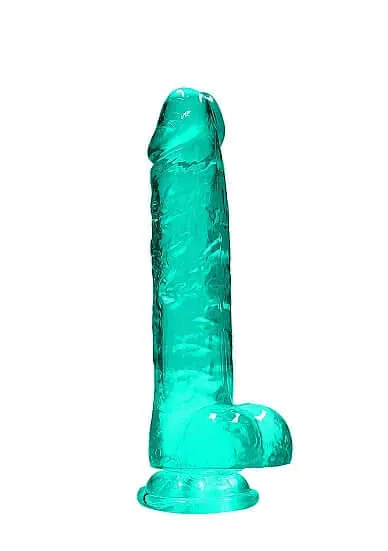 Female Sex Toys SHOTS AMERICA Realrock 8 Realistic Dildo with Balls Turquoise Green Suction Cup BodySafe
