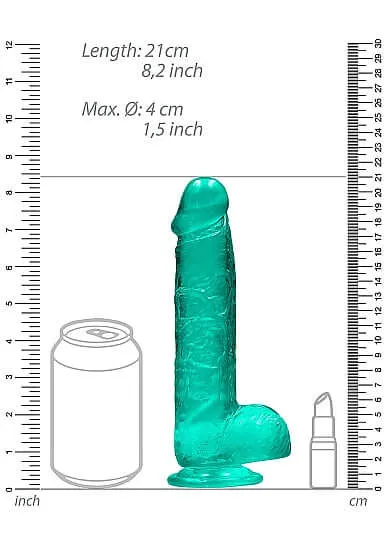 Female Sex Toys SHOTS AMERICA Realrock 8 Realistic Dildo with Balls Turquoise Green Suction Cup BodySafe