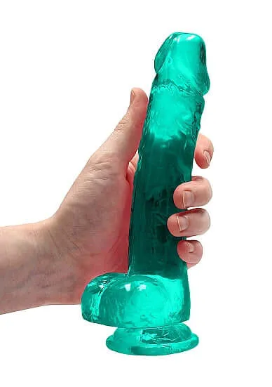 Female Sex Toys SHOTS AMERICA Realrock 8 Realistic Dildo with Balls Turquoise Green Suction Cup BodySafe