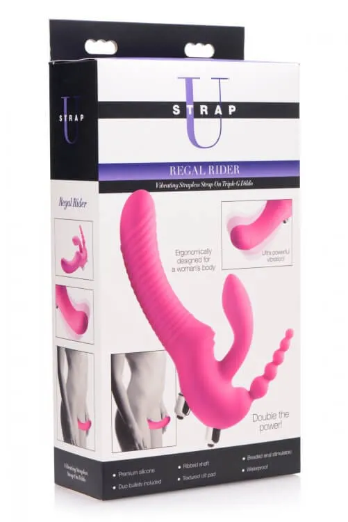 Female Sex Toys XR Brands Strap U Regal Rider Vibrating Strapless Strap On Triple G Dildo