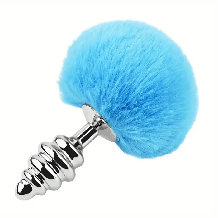 GHETTOFF Anal Ribbed Metal Anal Plug Baby Powder Blue