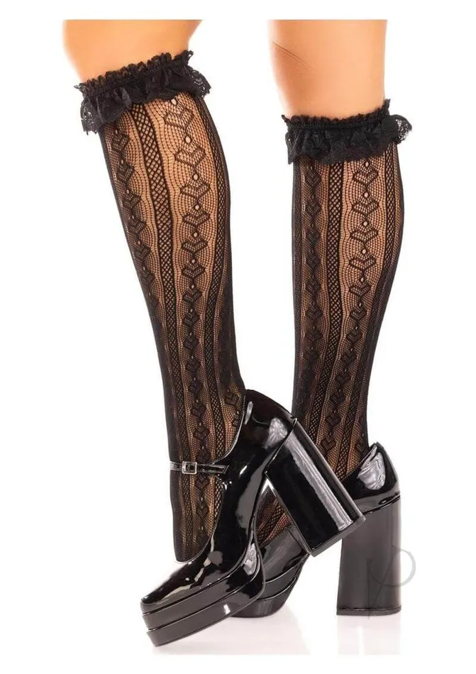 Leg Avenue Inc Anal Cuteness Overload Sweetheart Ruffle Cuff Knee High Socks in Black Your Summer Style Essential
