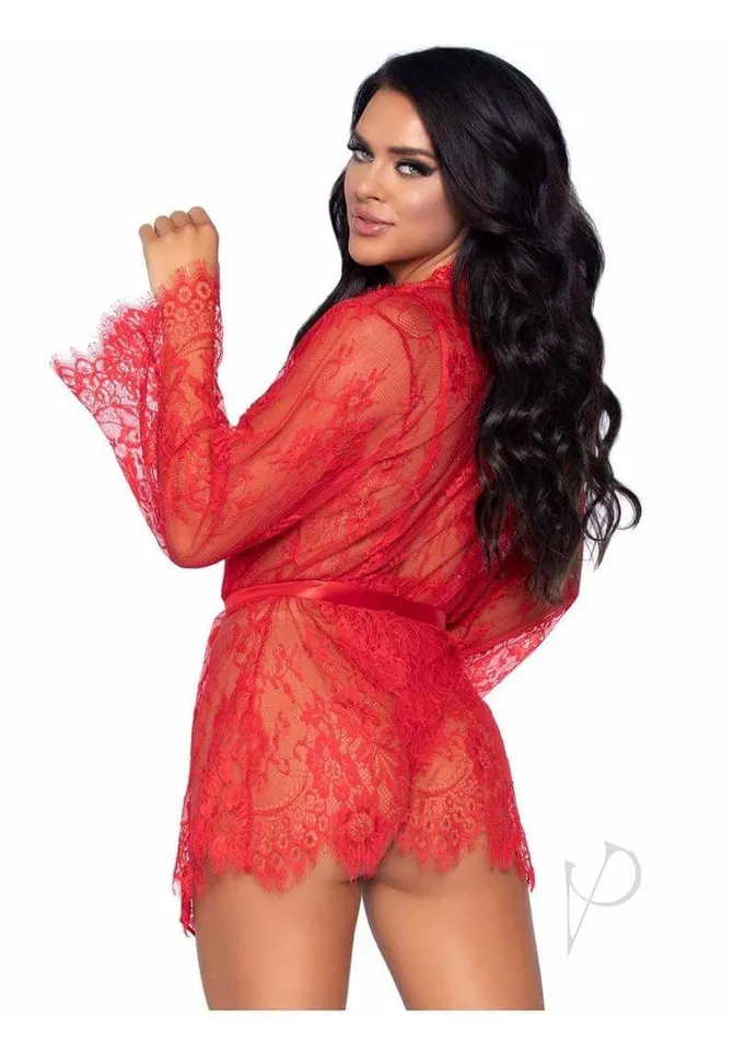 Leg Avenue Inc Teddies And Bodies Love Affair Lace Robe Teddy Set Large Red Lingerie with Plunging Bodysuit and Lace Robe